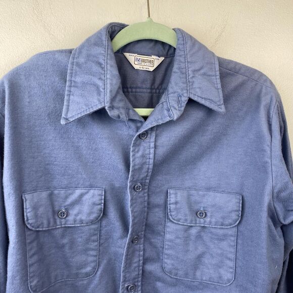 Vintage‎ Five Brother Shirt Mens Large Blue Flannel Workwear Made In USA 90s - Picture 2 of 8